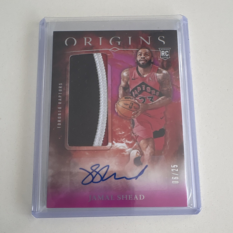 Panini 2024-25 Origins Jamal Shead Rookie Jersey Auto Patch Pink /25 Raptors