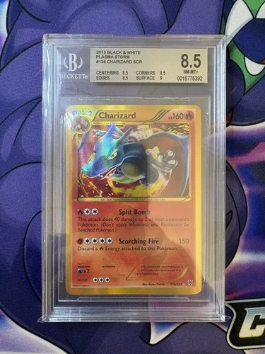BGS 8.5 Shiny Charizard 136 / 135 B&W Plasma Storm Pokemon TCG Graded Card