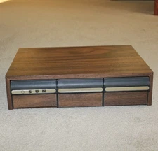 Vintage Audio Cassette Tape Faux Wood Storage with 3 Drawers. Holds 42 Cassettes