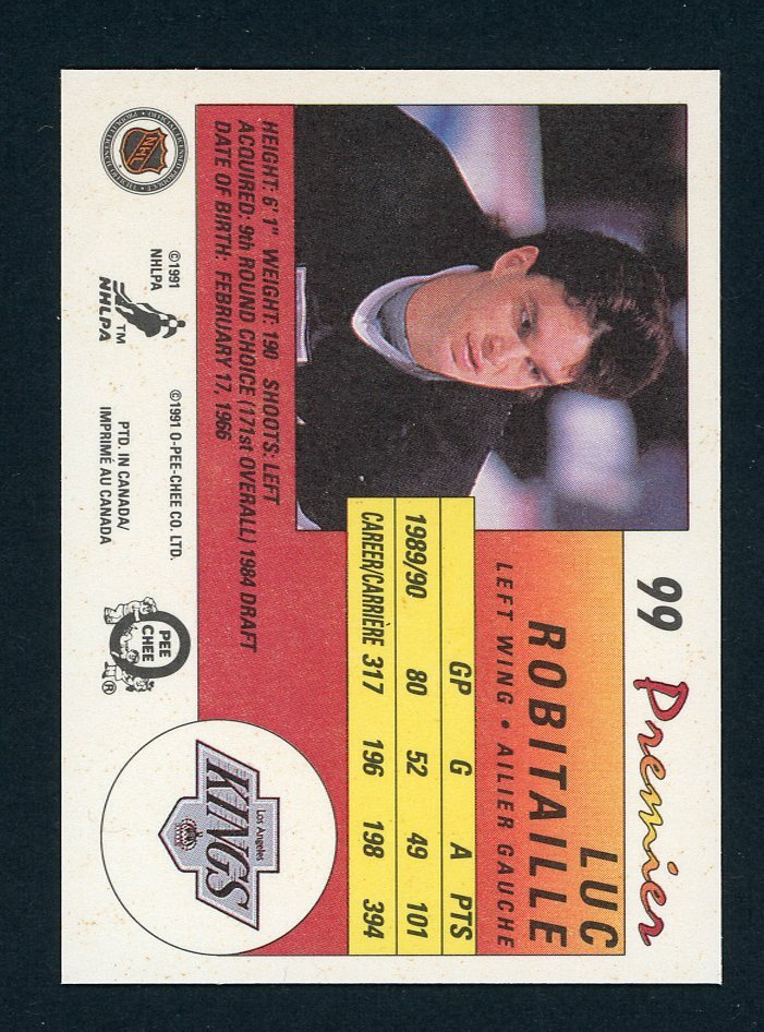Carte De Hockey Luc Robitaille – 1990-91 Score #150, Los Angeles Kings, Autographe