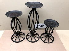 BLACK METAL SET OF 3 CANDLESTICKS - Pillars Pedestal Spiral Design