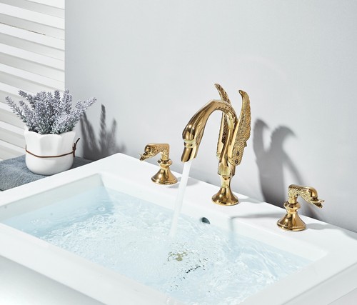Golden Swan Widespread 3-Hole Basin Mixer Luxury Bathroom Faucet with 2-Handle - Picture 2 of 12