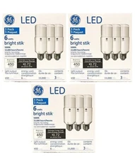 (9 bulbs) GE 35519 bright stik LED Lamp 40 watt equivalent, E26 Medium Base,