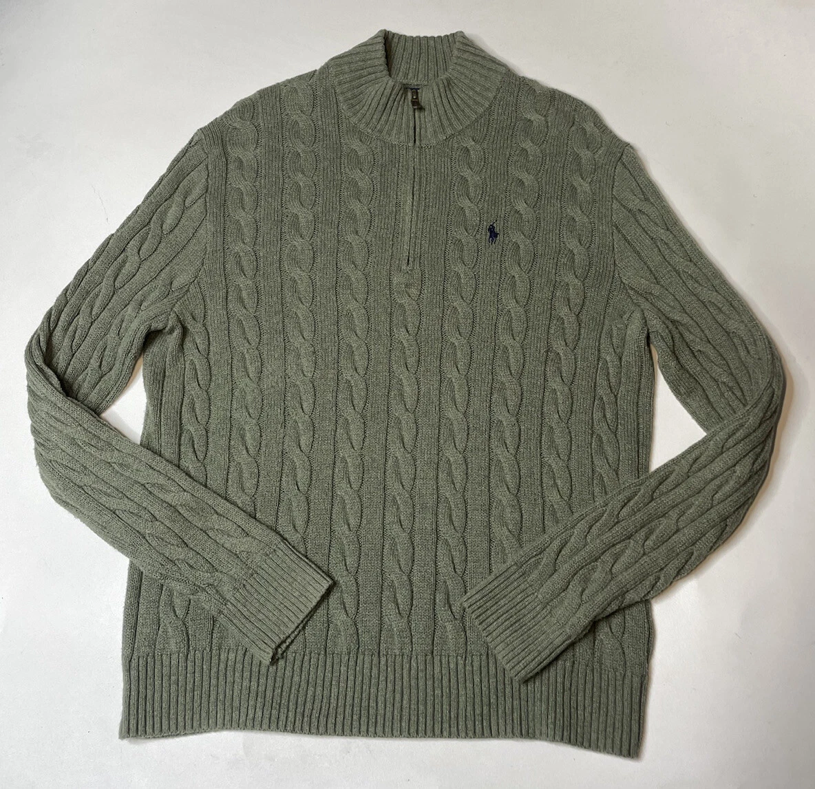 Polo Ralph Lauren 100% Cotton Cable Knit Long Sleeve 1/4 Zip Sweater Mens L