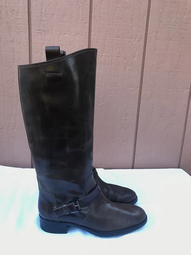$1145 EUC TOD'S WOMEN 40 US 10 BROWN LEATHER TALL RIDING EQUESTRIAN BOOTS A9