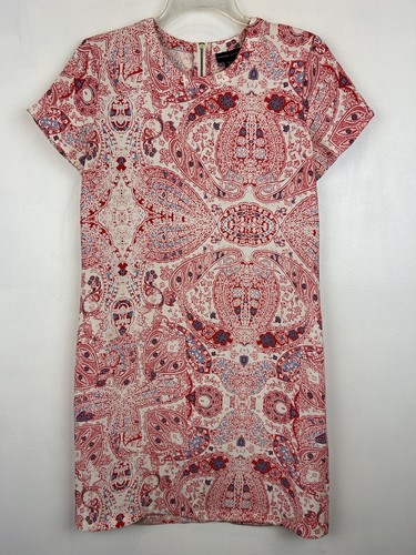 Adrienne Vittadini Damen Kleid Freizeit Größe 2 Etuikleid Print Reißverschluss Kurzarm Rot