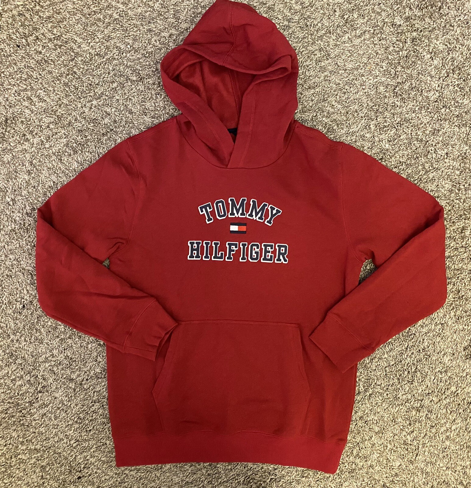Tommy Hilfiger Boys Red Pullover Graphic Hoodie Sweatshirt Size XL (18-20)