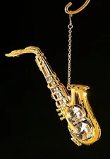 Saxophone, 24k Gold Plated Austrian Crystal Ornament