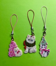 Christmas cats charms - bag purse phone charms x 3
