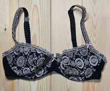 Vtg LOU French Lingerie Black Lace Underwire Bra Embroidery 34C 13555 PRO