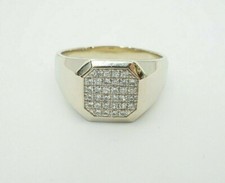14k White Gold Diamond Cluster Mens Ring Size 13.75