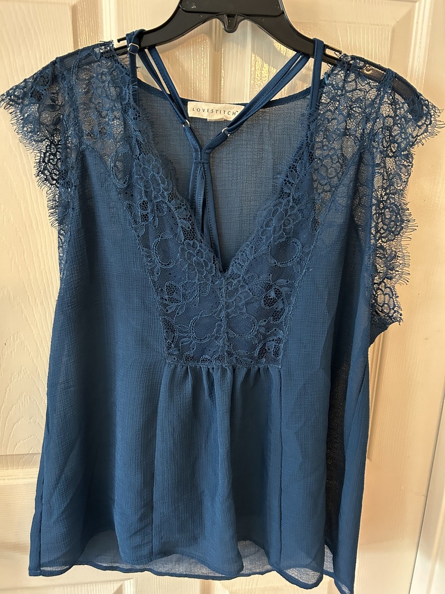 Women's Love Stitch Laced Layered Blouse Tank Top SZ Small