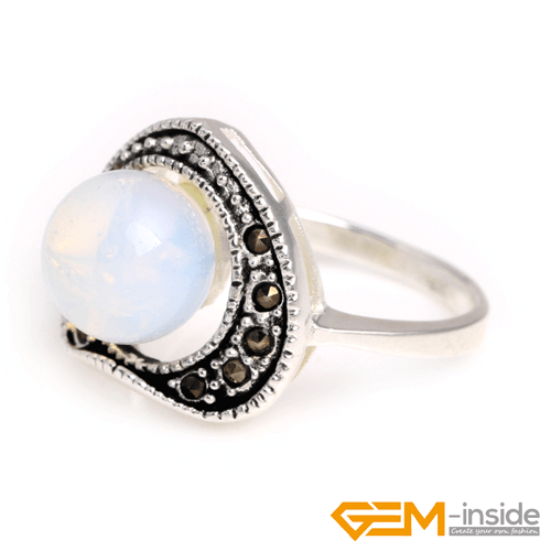 Natural Gemstone Charms Rings Jewelry Tibetan Silver Marcasite Women Gift 6#-8# - Picture 37 of 43