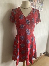 Red Floral Short Sundress Size 10 Boho Festival
