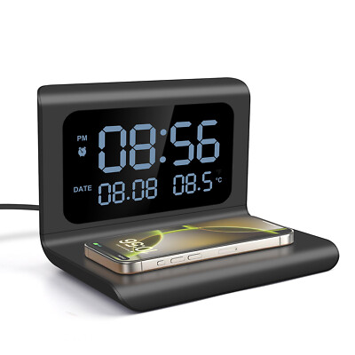 15W Wireless Charger Alarm Clock Temperature Display For iPhone17 16 Samsung S25