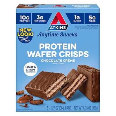Atkins Chocolate Crème Protein Wafer Crisps Keto 4g Net Carb 1g Sugar 5 Count