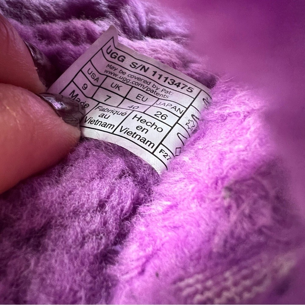 UGG Purple Sherpa Lined Buckle Logo Open Toe Slip On