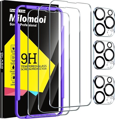 Milomdoi 3 Pack Screen Protector for Apple iPhone 15 Pro Max with Camera Covers