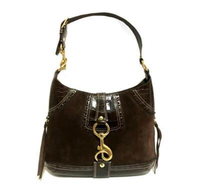 バッグ coach rare hobo leather signature bag Coach Rich Choco Brown Suede Leather w/ Genuine Alligator Skin LG