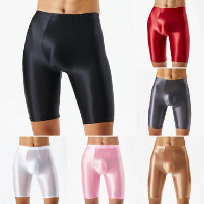 Mens Sexy Oil Shiny Glossy Short Pants Leggings Wet Look Shorts Trunks Underwear