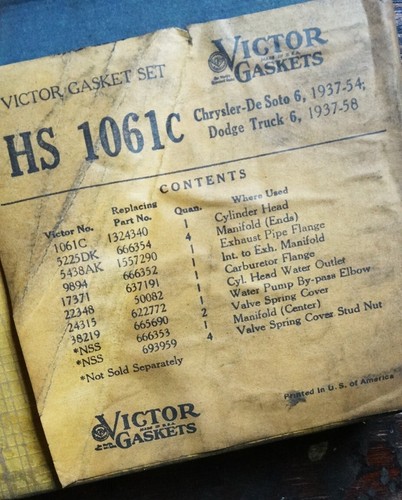 Vintage Victor Gasket Set HS 1061c Chrysler Dodge 1937-1958 - Picture 5 of 11