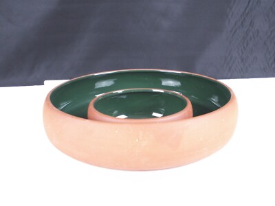 Vintage Bortner & Bortner Terra Cotta/Black Glaze One Piece Chip N Dip Bowl