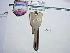 Key Blank for Vintage Chrysler / Imperial 1957 to 1963 ignition/doors (1703K)