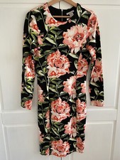 H&M Ladies Bodycon Dress Size M Floral Stretch Knee Length Smart Work Party New!