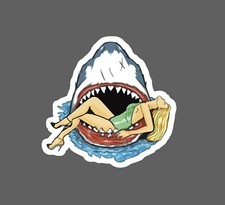 Shark Eating Woman Sticker Retro Waterproof Ocean Beach Movie Gift NEW