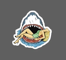 Shark Eating Woman Sticker Retro Waterproof Ocean Beach Movie Gift NEW