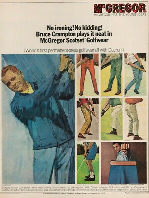 1966 McGREGOR Vintage Print Ad NO IRONING! NO KIDDING! BRUCE CRAMPTON PLAYS IT