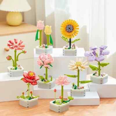 Rose Tulip Simulation Flower Bouquet Building Block Set Plant