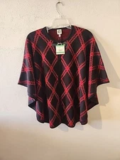 Anne Klein Women Red Black Plaid Sweater Cardigan Shawl Checkered Large New NWT 