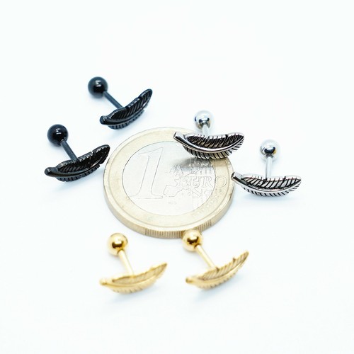 Surgical Stainless Steel Feather Barbell Stud Earrings Tragus Cartilage Ring - Picture 8 of 23