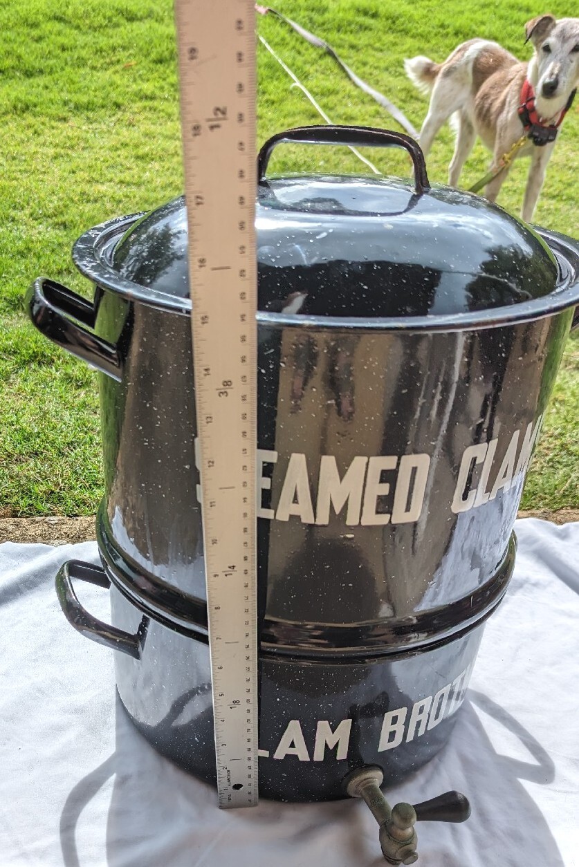 Clam Seafood Steamer Lobster Double Pot brass Broth Spigot Enamelware 15" Vtg eBay