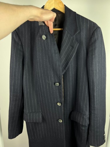 Alexander McQueen Men's Vintage Wool Navy Striped Coat 48 size - Picture 12 of 19