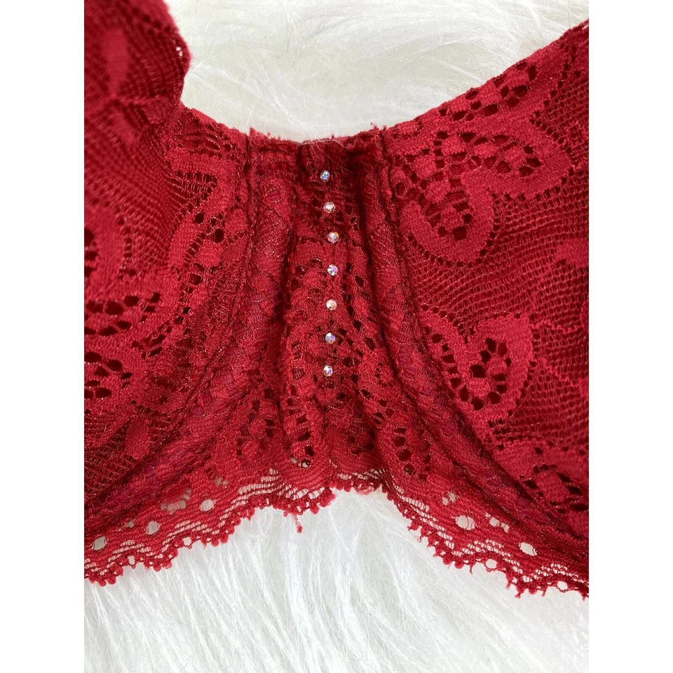 Sujetador On Gossamer para mujer talla 32D rojo sin forro encaje balconette estrás Foto 2 de 4