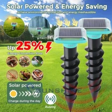 2 Solar Animal Repeller Rabbit Mole Snake Deterrent Ultrasonic Buzzing Repellent