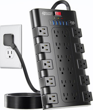 6.5' Flat Plug Power Strip,Surge Protector w/ 22 AC Outlet  6 USB Charging Port