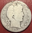 1893-S Barber Silver Half Dollar. Key Date. Free Shipping