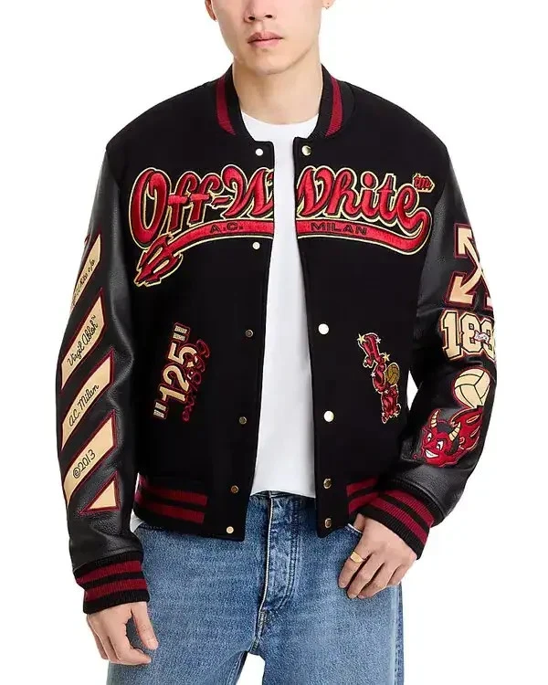 Off-White X Ac Milan 125th Anniversary Embroidered Varsity Jacket MSRP $3500 image 1
