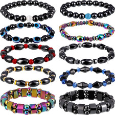 10 Pieces Magnetic Hematite Bracelets for Men Women Magnetic Bracelet Rock Beads