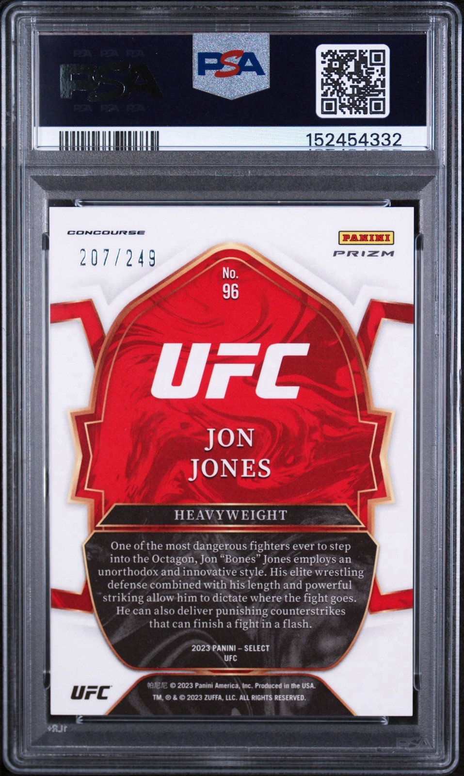 2023 Panini Select UFC - LIGHT BLUE Prizm #96 JON JONES /249 PSA 10 (GOAT 30-0) view 2