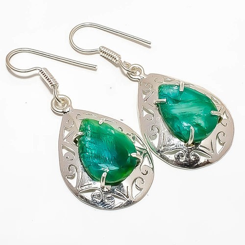 Emerald (Lab-Created) 18k Yellow Gold Plated Earring 1.76" E7624-795