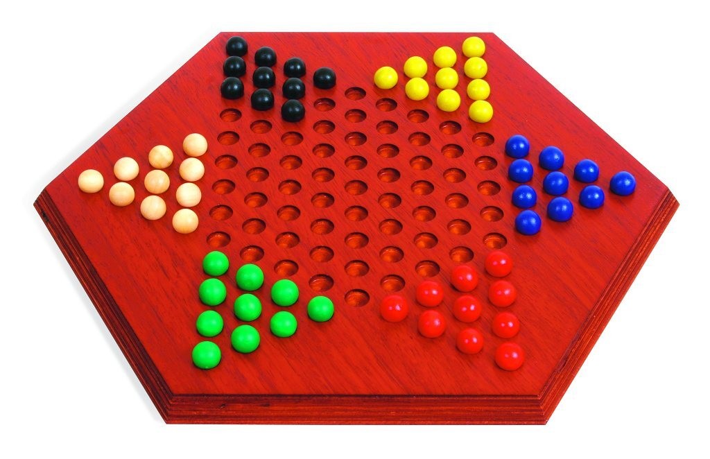 Large 36cm Hexagonal Chinese Checkers Game with Wooden Marbles (UK)
