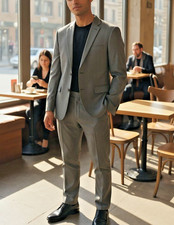 Hugo Boss Men's 2-Piece Suit Size 38R Gray Made in USA Wool Blend Blazer Pants