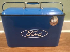 Cooler Metal Ford Motors Blue/White Vintage Style 