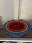 Vintage PYREX Clear Bottom Primary Colors Nesting Mixing Bowls - Set of 3