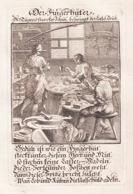 Fingerhut Fingerhüte Herstellung thimble maker thimbles Weigel Kupferstich 1698.