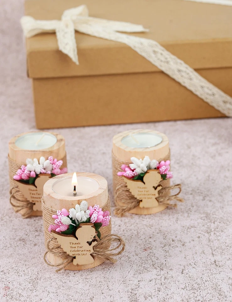 Candelabros de té de madera hechos a mano de 10 piezas, regalo de bautizo, fiesta de cumpleaños para bebés F... Foto 3 de 4